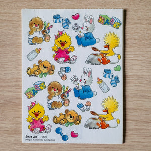 Vintage Suzy’s Zoo Babies Baby Animals Stickers Bunny Duck Bear - Single Sheet 4.5" x 6"