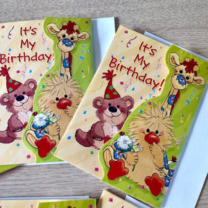 Rare Little Suzy's Zoo Kids Child Birthday Party Folded Invitation Greeting Cards 6 CT - Baby Animals Witzy Duck Boof Bear Patches Giraffe Lulla Bunny