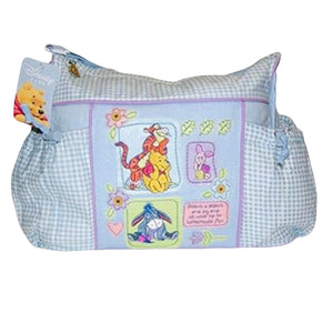 Vintage Winnie The Pooh Blue Checkered Diaper Bag with Embroidery