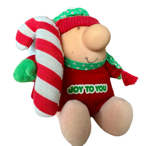 Vintage Ziggy Christmas Plush Doll JOY TO YOU 7" 1987 Collectible Tom Wilson Soft Plush Stuffed Toy with Scarf & Candy Cane