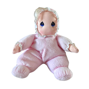 Vintage Precious Moments Terry Cloth Soft Plush Baby Doll 1995 Dakin Avon Lovey Pink Girl Collectible Beanbag Stuffed Toy 10"