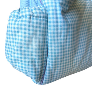 New with Flaw Vintage Rare Winnie The Pooh Blue Gingham Checkered Large Baby Diaper Bag with Adjustable Pockets