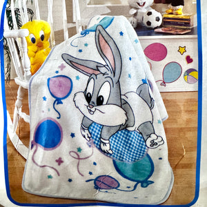 Vintage 2000 Rare Baby Looney Tunes Bugs Bunny with Balloons Infant Crib Blanket Luxury Plush Throw 30" x 42"