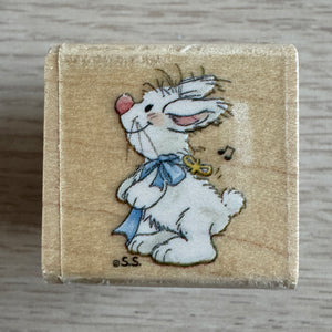 New Vintage Lil Lullabye White Musical Bunny Rabbit Little Suzy's Zoo Wooden Rubber Stamp by Rubber Stampede A2265B