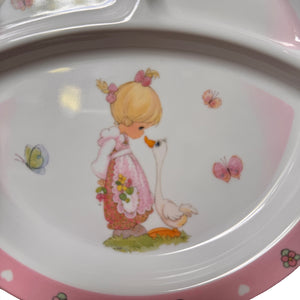 Precious Moments Boy & Girl Mealtime Feeding Gift Set - Child 4 Piece Pink or Blue Plate Bowl Spoon Fork Baby Shower Gift