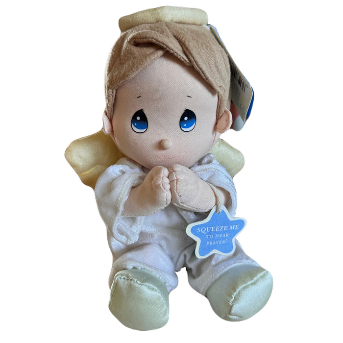 Vintage Talking Precious Moments Angel Baby Boy Plush Soft Rag Doll 9" Says Lord's Bedtime Prayer Pal Praying Toy Collectible Baby Gift English