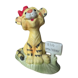 Vintage Suzy’s Zoo Tiger Girl with Red Bow Zoo Open Today Collectible Figurine Statue by Suzy Spafford Enesco 1978