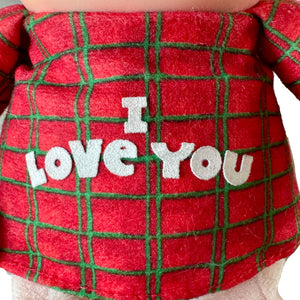 Vintage Ziggy Christmas Plush Elf With Candy Cane Rag Doll I LOVE YOU 7" 1991 Collectible Tom Wilson Soft Plush Stuffed Toy Red Green Plaid