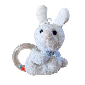 Little Suzy's Zoo White Lulla Bunny Plush Toy with Loop Rattle 6" Baby Toddler Vintage Collectible Stuffed Doll by Prestige Toy