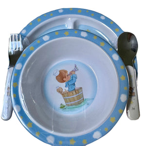 Precious Moments Boy & Girl Mealtime Feeding Gift Set - Child 4 Piece Pink or Blue Plate Bowl Spoon Fork Baby Shower Gift