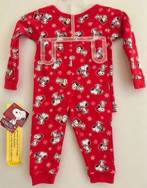 Snoopy & Woodstock Bird Baby Toddler Girl Christmas Pajamas 12 M 2pc Top & Bottom Pink Red Cotton