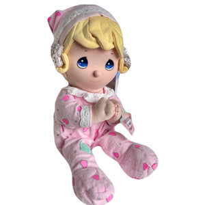 Vintage Talking Precious Moments 9" Baby Girl Plush Prayer Pal Doll Soft Rag Pink Pajamas PJs Bedtime Praying Toy