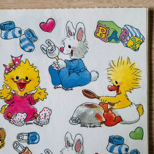 Vintage Suzy’s Zoo Babies Baby Animals Stickers Bunny Duck Bear - Single Sheet 4.5" x 6"