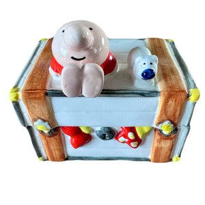 Vintage Ziggy & Dog Fuzz Treasure Chest Luggage Trunk Ceramic Porcelain Trinket Storage Jewelry Box Figurine by Tom Wilson 1980 Collectible