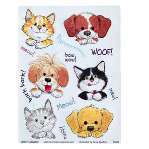 Vintage Rare Suzy’s Zoo Wags and Whiskers Cats and Dogs Faces Stickers Single Sheet 4.5" x 6"