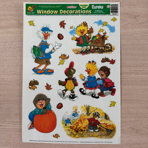 Vintage Suzy's Zoo 5-Piece Window Clings 12" x 17" Sheet Fall School Classroom Teacher Product