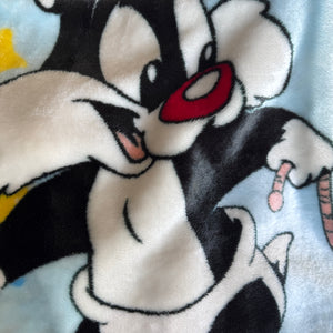 RARE Vintage NEW Baby Looney Tunes Sylvester Cat & Tweety Bird Baby Fleece Minky Plush Crib Blanket 30" x 41" Blue 1999 Moon & Stars