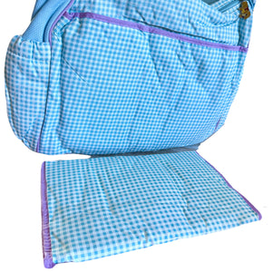 New Rare Vintage Rare Winnie The Pooh Blue Gingham Checkered Large Baby Diaper Bag with Adjustable Pockets