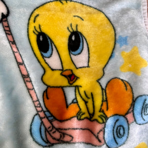 RARE Vintage NEW Baby Looney Tunes Sylvester Cat & Tweety Bird Baby Fleece Minky Plush Crib Blanket 30" x 41" Blue 1999 Moon & Stars