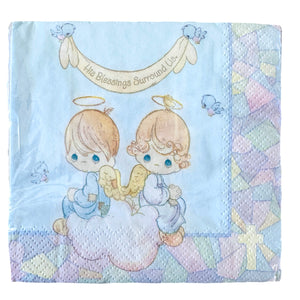 Vintage Precious Moments Angels Baby Shower Baptism Christening Party Small Beverage Napkins 16 CT Religious First Communion Confirmation