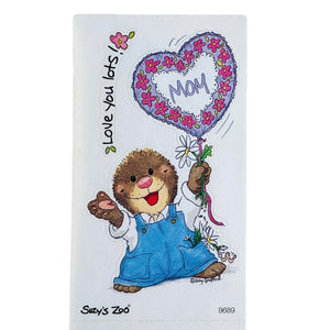 Feuille d'autocollants vintage rare Suzy's Zoo Ollie Marmot Love You Lots Mom pour la fête des mères, personnage unique, 2" x 3,5"