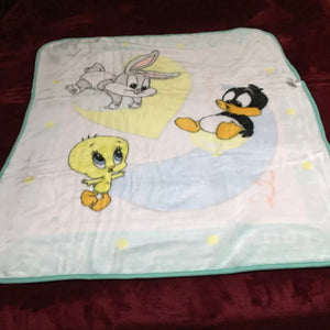 Vintage Rare Baby Looney Tunes Bugs Bunny Tweety Duffy Duck Infant Crib / Toddler Blanket Luxury Plush Throw 43" x 51" Balloons Heart & Moon 1999 with Gift Box