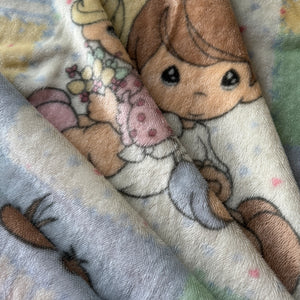 Vintage Rare Deluxe Precious Moments JUST PRECIOUS Baby Crib Blanket Girl Boy & Puppy Dog Luxury Plush Minky Throw 30" x 45"