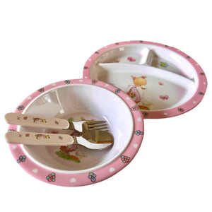 Coffret cadeau repas pour garçon et fille Precious Moments - Enfant 4 pièces rose ou bleu Assiette Bol Cuillère Fourchette Cadeau de fête prénatale