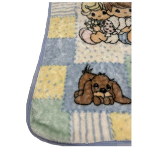 Vintage Rare Deluxe Precious Moments JUST PRECIOUS Baby Crib Blanket Girl Boy & Puppy Dog Luxury Plush Minky Throw 30" x 45"