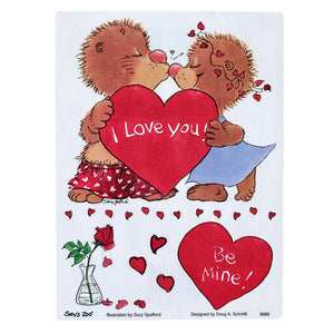 Autocollant vintage rare de la Saint-Valentin Suzy's Zoo, marmottes qui s'embrassent, cœur, je t'aime ! Feuille simple 4,5" x 6"