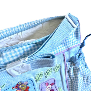 New Rare Vintage Rare Winnie The Pooh Blue Gingham Checkered Large Baby Diaper Bag with Adjustable Pockets