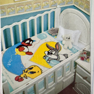 Vintage Rare Baby Looney Tunes Bugs Bunny Tweety Duffy Duck Infant Crib / Toddler Blanket Luxury Plush Throw 43" x 51" Balloons Heart & Moon 1999 with Gift Box