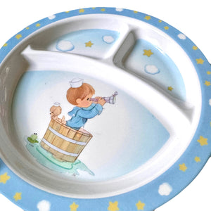 Juego de regalo para la hora de comer para niño y niña Precious Moments: plato, tazón, cuchara, tenedor, regalo para baby shower para niños de 4 piezas en rosa o azul