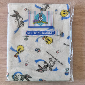 Vintage NEW Baby Looney Tunes Tweety and Bugs Bunny Unisex Flannel Receiving Blanket 30" x 40" By Gerber Childrenswear 1997