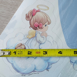 Centre de table en papier vintage Precious Moments Angels on Clouds 13" avec croix Baptême Première communion Confirmation Religieux Chrétien