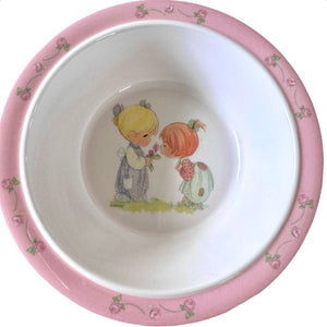 Precious Moments Boy & Girl Mealtime Feeding Gift Set - Child 4 Piece Pink or Blue Plate Bowl Spoon Fork Baby Shower Gift