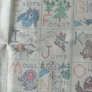 Vintage RARE Large Disney Winnie The Pooh Alphabet Learning Sampler Cross Stitch Stitchery Kit Stamped Pre-Printed by Sears USA D25