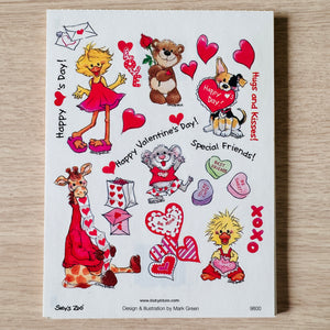 Vintage Rare Suzy’s Zoo Hugs and Kisses! Happy Valentine's Day Multiple Character Stickers Single Sheet 4.5" x 6"