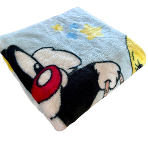 RARE Vintage NEW Baby Looney Tunes Sylvester Cat & Tweety Bird Baby Fleece Minky Plush Crib Blanket 30" x 41" Blue 1999 Moon & Stars