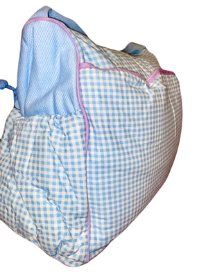 New with Flaw Vintage Rare Winnie The Pooh Blue Gingham Checkered Large Baby Diaper Bag with Adjustable Pockets