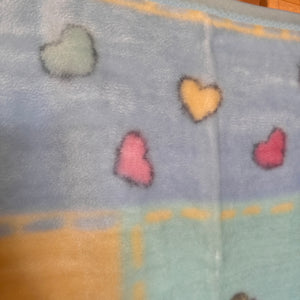 Vintage New Precious Moments Baby Girl & Boy Hearts Crib Blanket Luxury Plush Throw 31" x 47" 2001 Crown Crafts Unisex Pastel Green Blue & Yellow