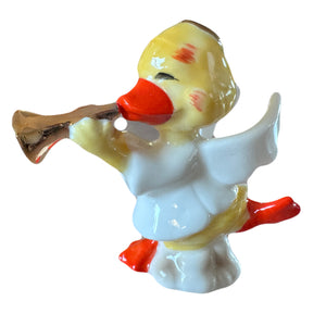 Vintage Suzy’s Zoo Christmas Duck Playing Trumpet Candle Hugger Porcelain Figurine Collectible Statue by Suzy Spafford Enesco Rare 1970s