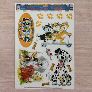 Lot de 5 autocollants vintage pour fenêtre 12" x 17" Feuille Wags &amp; Whiskers Chats et chiens École Salle de classe Enseignant Produit