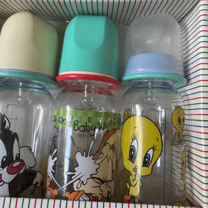 Vintage New Rare Baby Looney Tunes Feeding Bottles 9oz - 6-Pack Tweety Silvester Bugs Bunny 6-18 Months Fast Flow Collectible Nursers 1997