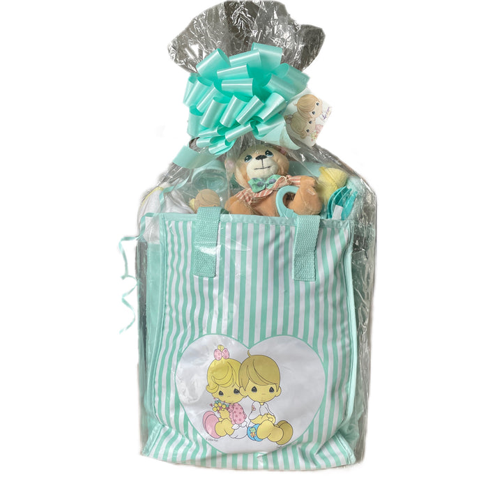 Vintage New Precious Moments Green Unisex 13-Piece Diaper Bag - Keepsake Pillow - Bottle Baby Shower Gift Set 2002