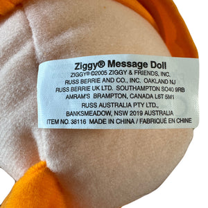 Vintage Rare Large 'Trick or Treat' Halloween Ziggy Orange Pumpkin Plush Toy Rag Message Doll 10" with Fuzz Dog Costume 2005 Collectible