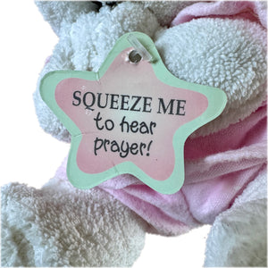 Vintage Rare Talking Precious Moments 9" Baby White & Pink Girl Bunny Rabbit Plush Soft Rag Doll Says Lord's Bedtime Prayer Pal Collectible Stuffed Animal Praying Toy