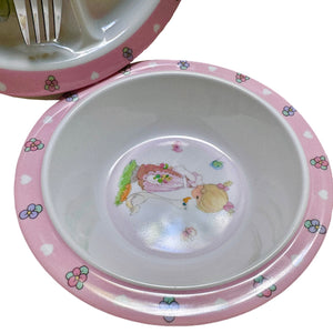 Precious Moments Boy & Girl Mealtime Feeding Gift Set - Child 4 Piece Pink or Blue Plate Bowl Spoon Fork Baby Shower Gift