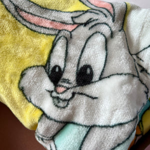 Vintage 2000 Rare Baby Looney Tunes Bugs Bunny Tweety Duffy Duck Infant Crib / Toddler Blanket Luxury Plush Throw 43" x 51" Balloons Heart & Moon