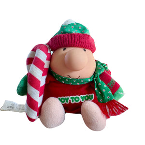 Vintage Ziggy Christmas Plush Doll JOY TO YOU 7" 1987 Collectible Tom Wilson Soft Plush Stuffed Toy with Scarf & Candy Cane